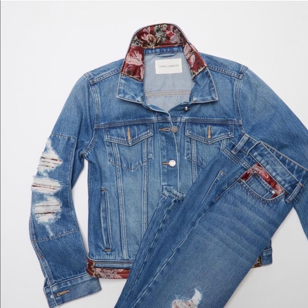 Vince Camuto Tapestry Patchwork Denim Jacket